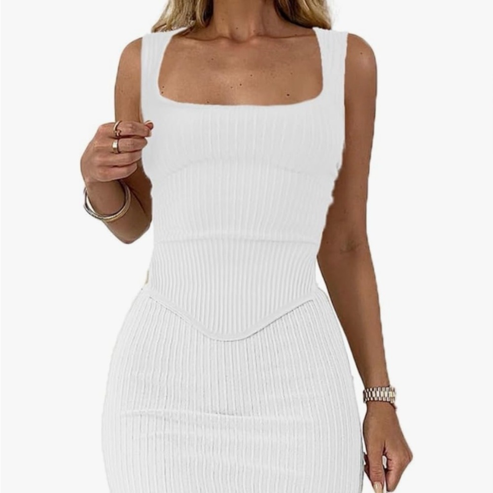 White Ribbed Square-Neck Tank Top - Women